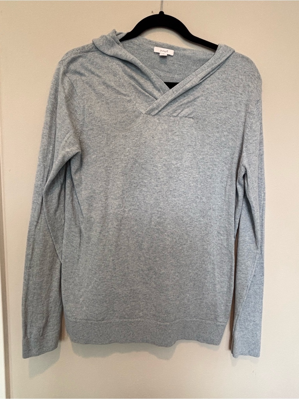 Women's Light Blue Cashmere/Cotton Blend Hooded Crewneck Sweater